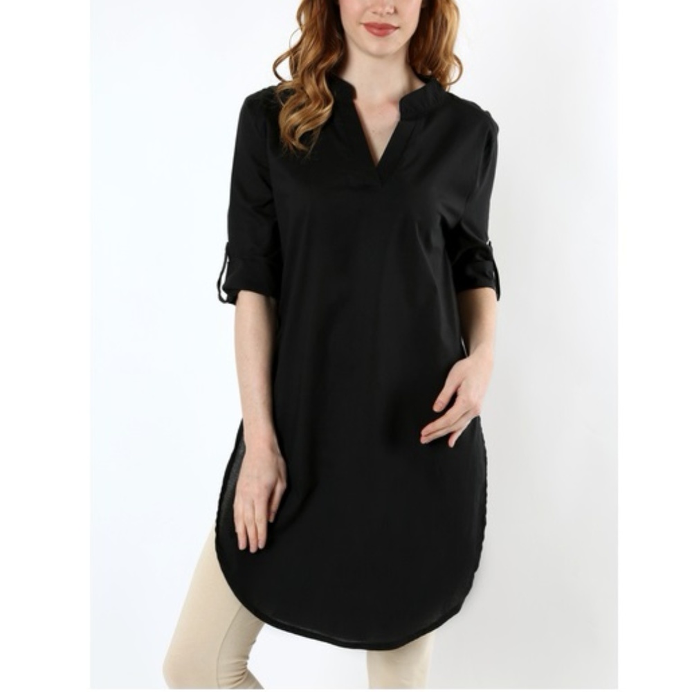 Woven front split tunic‎ with long side slit